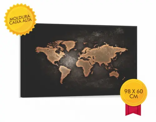 Quadros Decorativos Grande Mapa Mundi Preto e Branco Moldura