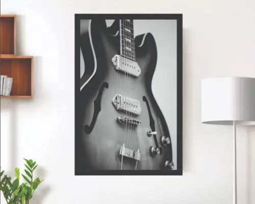 Quadros Decorativos Guitarra Preto e Branco Moderno Moldura