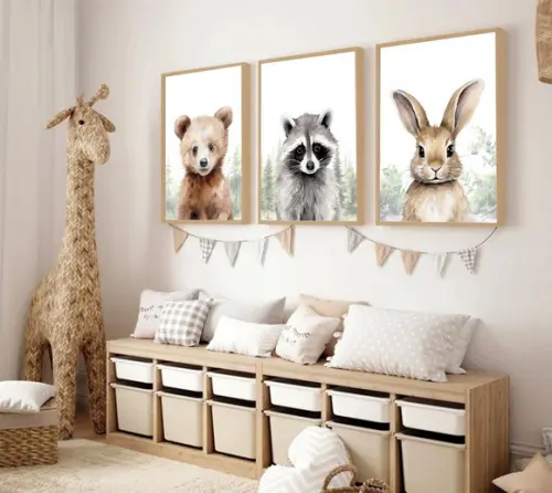 Quadros Decorativos Infantil Animais Moderno com Moldura
