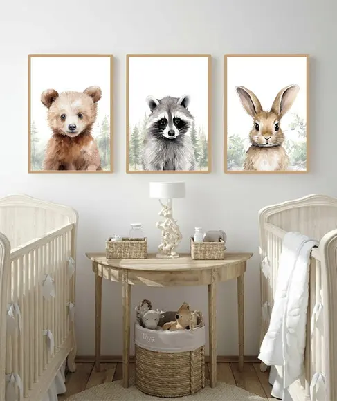 Quadros Decorativos Infantil Animais Moderno com Moldura