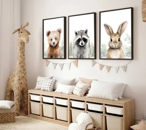Quadros Decorativos Infantil Animais Quarto Criança Moldura