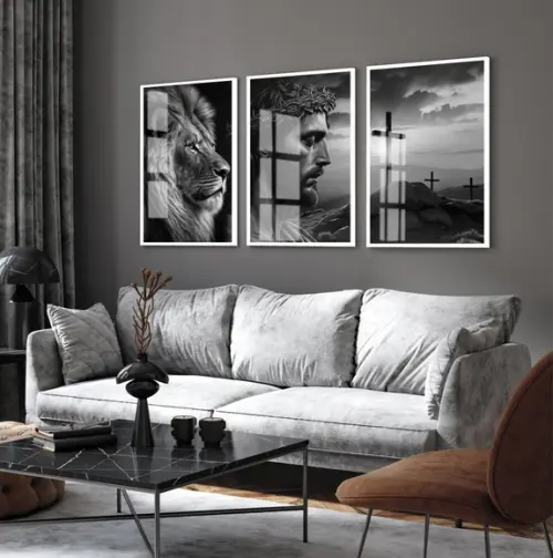 Quadros Decorativos Jesus Cristo Rosto Leão Moldura e Vidro