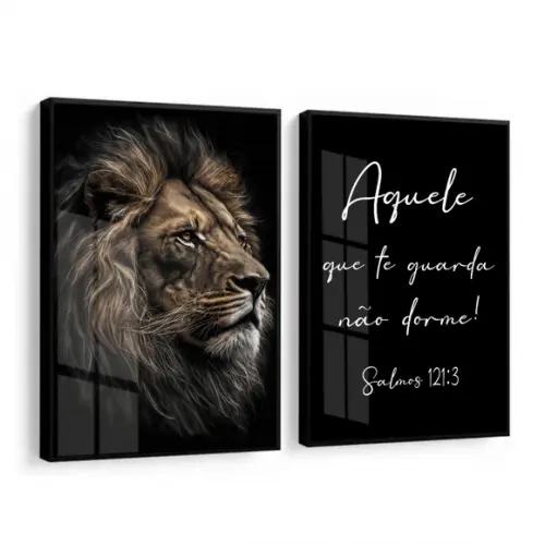 Quadros Decorativos Leão Aquele Que Te Guarda Moldura Vidro
