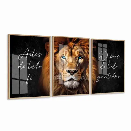 Quadros Decorativos Leão de Judá Frase Inspiração com Vidro