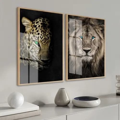 Quadros Decorativos Leão de Judá Onça Pintada Moldura Vidro