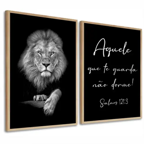 Quadros Decorativos Leão Frase Motivacional Salmos Moldura