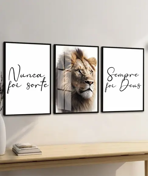 Quadros Decorativos Leão Nunca Foi Sorte Moldura e Vidro