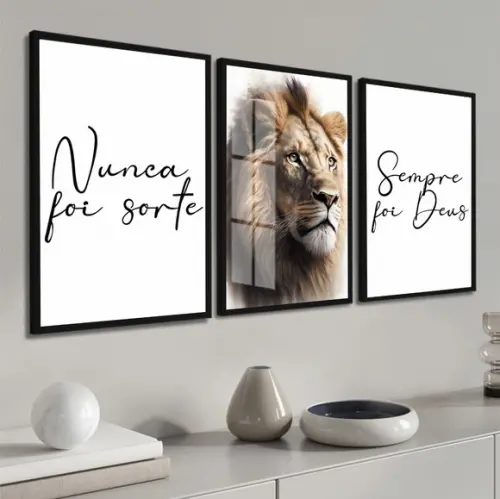 Quadros Decorativos Leão Nunca Foi Sorte Moldura e Vidro