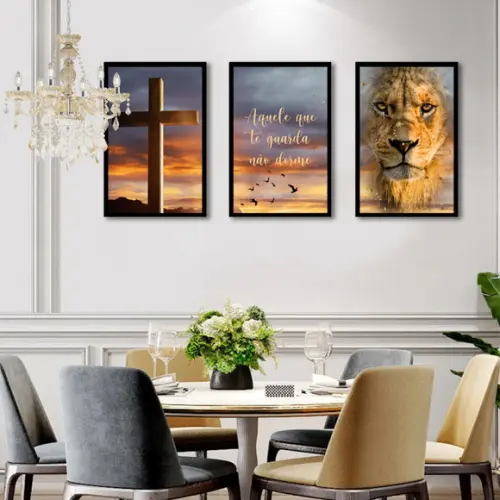 Quadros Decorativos Leão Tribo De Juda Jesus Oração Moldura