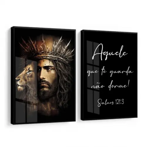 Quadros Decorativos Leão Jesus Cristo Frases Moldura e Vidro