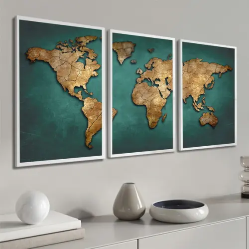 Quadros Decorativos Mapa Mundi Para Quarto Sala Com Moldura