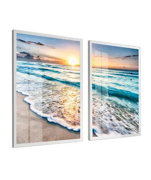Quadros Decorativos Mar Azul Paisagem Com Moldura e Vidro
