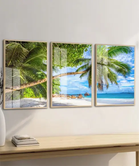 Quadros Decorativos Mar Coqueiro Paisagem Moldura e Vidro