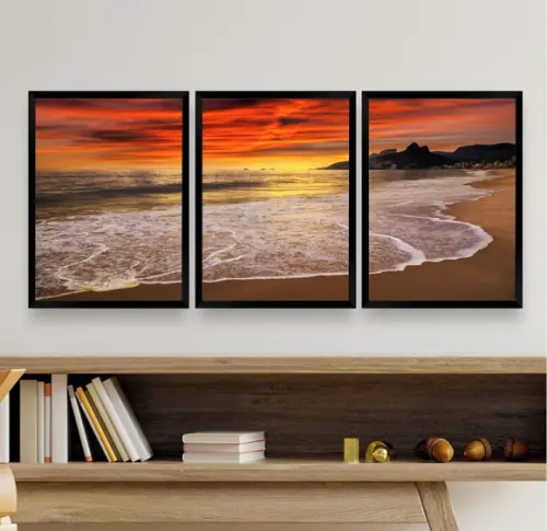 Quadros Decorativos Mar Pôr Do Sol Praia Para Sala Moldura
