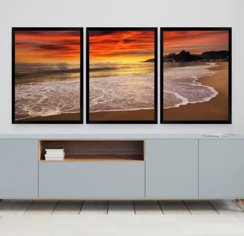 Quadros Decorativos Mar Pôr Do Sol Praia Para Sala Moldura