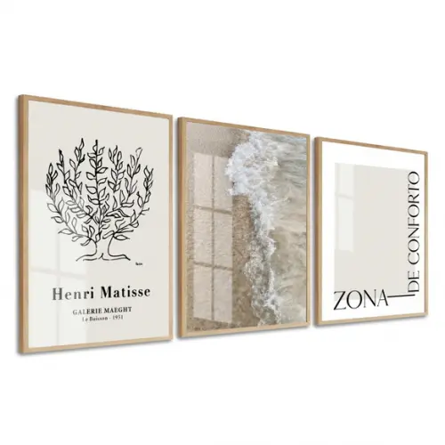 Quadros Decorativos Matisse Frases Praia com Moldura e Vidro