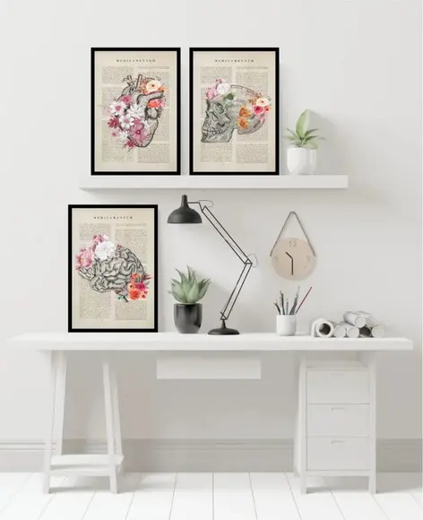 Quadros Decorativos Medicina Consultório Flores Com Moldura