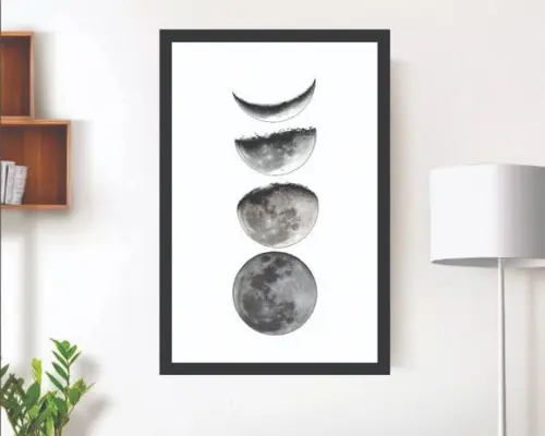 Quadros Decorativos Minimalista Fases da Lua Preto e Branco