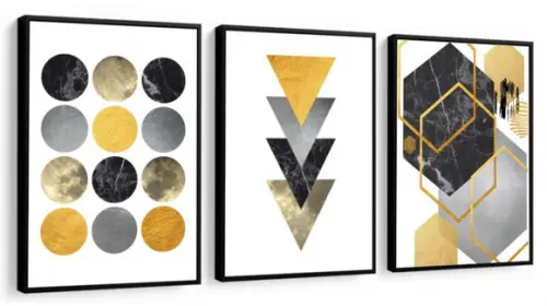Quadros Decorativos Moderno Abstrato Amarelo Para Sala Casa