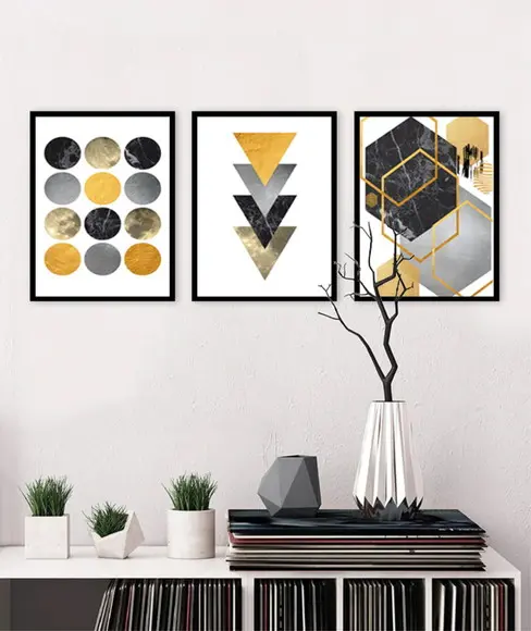 Quadros Decorativos Moderno Abstrato Amarelo Para Sala Casa