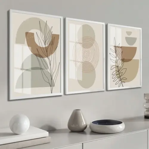 Quadros Decorativos Moderno Geométrico Boho Moldura e Vidro