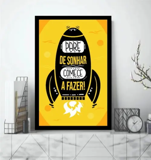 Quadros Decorativos Moderno Foguete Motivação Hall Moldura