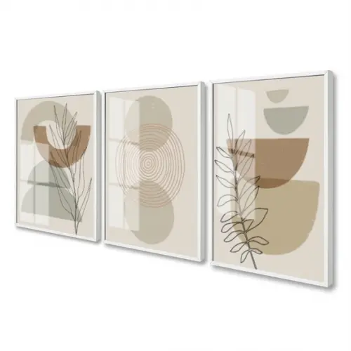 Quadros Decorativos Moderno Geométrico Boho Moldura e Vidro
