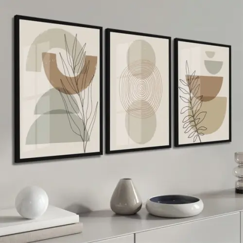 Quadros Decorativos Moderno Geométrico Boho Moldura e Vidro