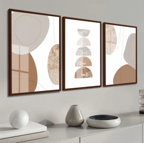 Quadros Decorativos Moderno Geométrico Boho Moldura e Vidro