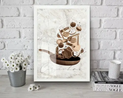 Quadros Decorativos Moderno Para Cozinha Com Moldura e Vidro