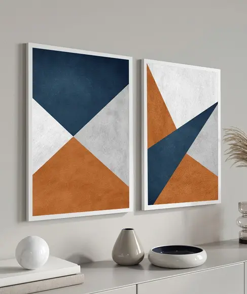 Quadros Decorativos Moderno Sala Abstrato Geométrico Moldura