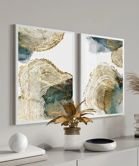 Quadros Decorativos Modernos Abstrato Dourado Moldura Vidro