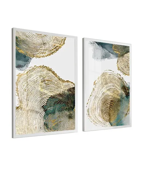 Quadros Decorativos Modernos Abstrato Dourado Moldura Vidro