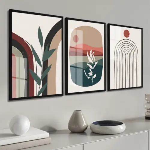 Quadros Decorativos Modernos Abstrato Folhagem Moldura Vidro