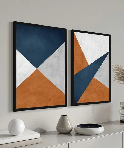 Quadros Decorativos Modernos Abstrato Geométrico Com Moldura