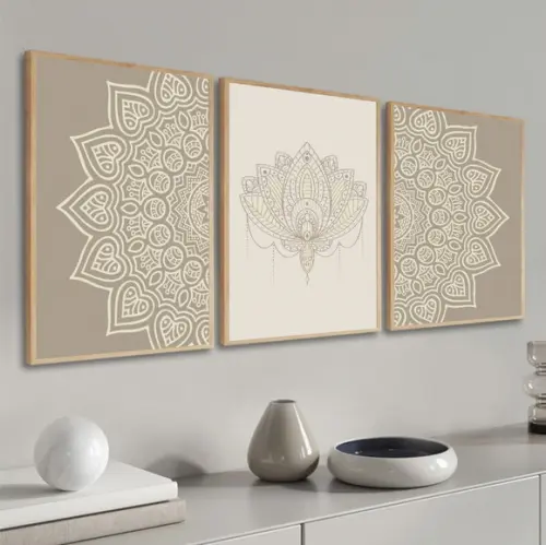 Quadros Decorativos Modernos Abstrato Mandala Bege Moldura