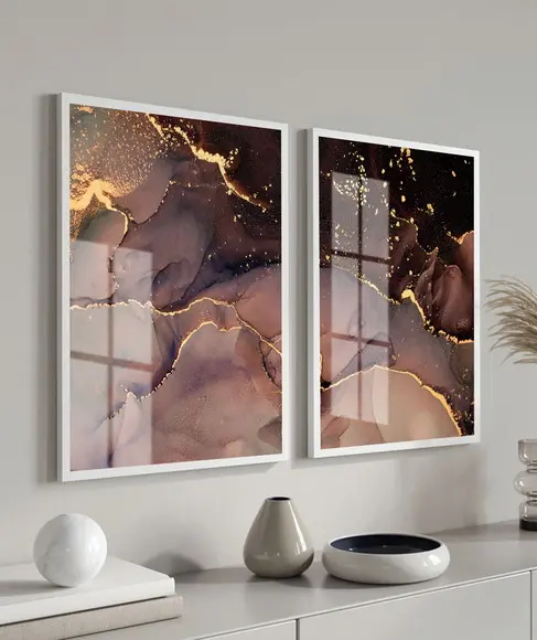 Quadros Decorativos Modernos Abstrato Gold Moldura e Vidro