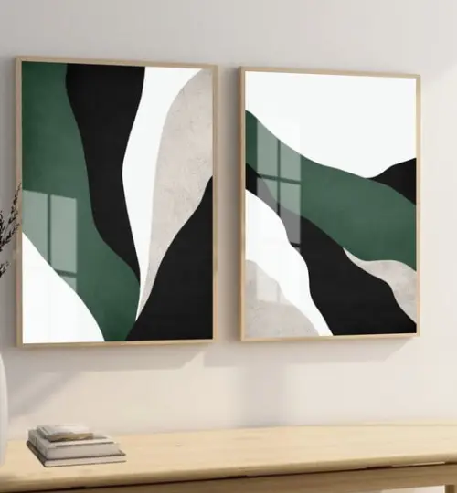 Quadros Decorativos Modernos Abstrato Verde Moldura E Vidro