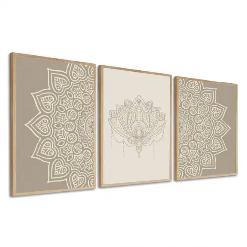 Quadros Decorativos Modernos Abstrato Mandala Bege Moldura