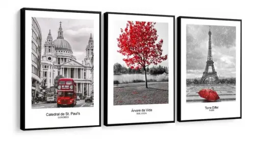 Quadros Decorativos Modernos Arvore Londres e Paris Moldura
