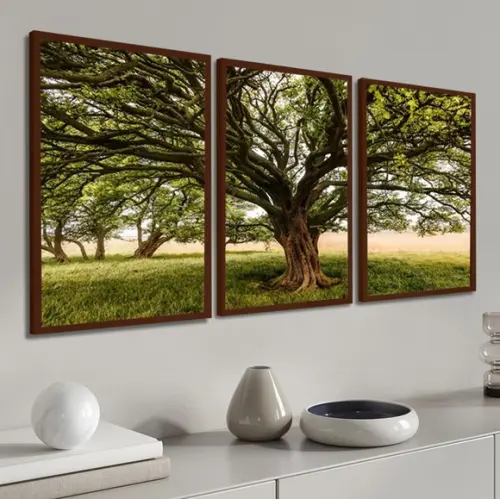 Quadros Decorativos Modernos Arvore Verde Paisagem Moldura