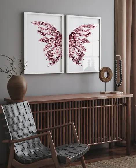 Quadros Decorativos Modernos Asa Rosa com Moldura e Vidro