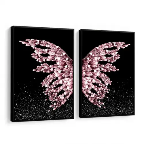 Quadros Decorativos Modernos Asas Rosa Borboletas Moldura