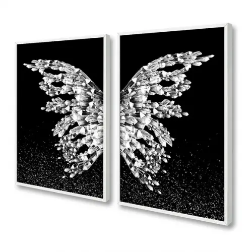 Quadros Decorativos Modernos Borboleta Asas Prata Moldura