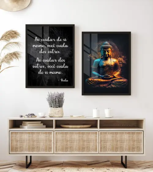 Quadros Decorativos Modernos Buda Frases com Moldura e Vidro