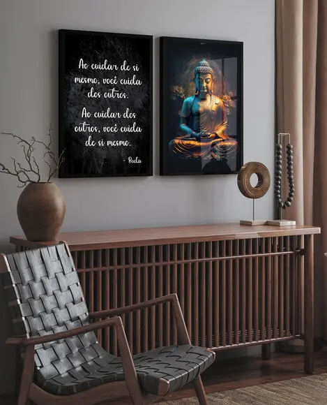 Quadros Decorativos Modernos Buda Frases com Moldura e Vidro