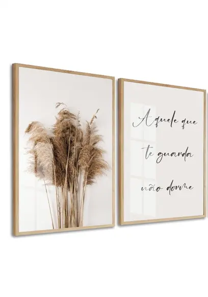 Quadros Decorativos Modernos Capim Trigo com Moldura e Vidro