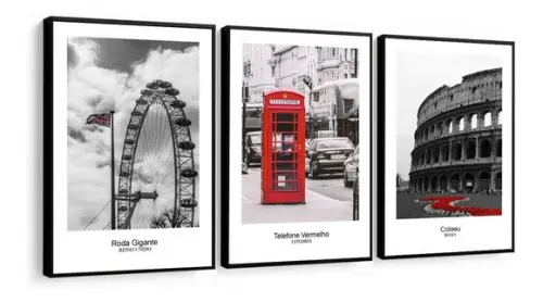 Quadros Decorativos Modernos Cidade Londres Roma com Moldura