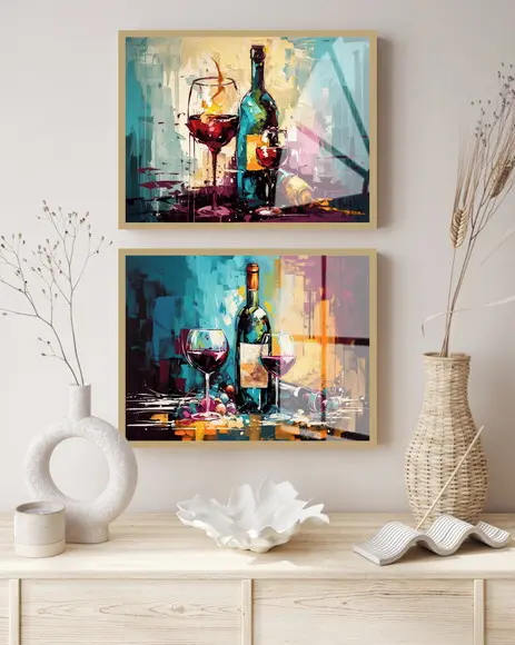 Quadros Decorativos Modernos Cozinha Vinho Moldura e Vidro