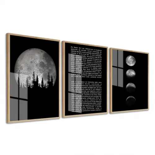 Quadros Decorativos Modernos Fases da Lua Moldura e Vidro